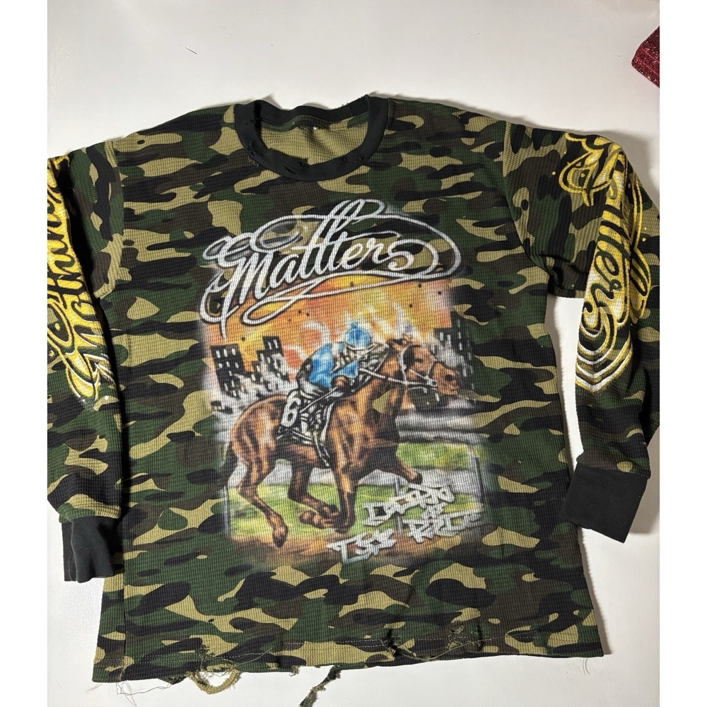 Nothing Matters One Of A Kind Air Brush Distressed Thermal Camo Shirt Size M